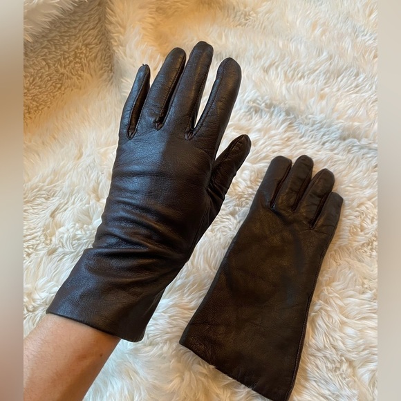 Brown Long Leather Gloves Size 7.5